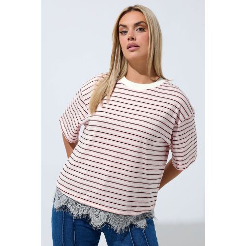 Tshirt Rose À Rayures Avec Ourlet En Dentelle Size 46 - Limited Collection - Modalova