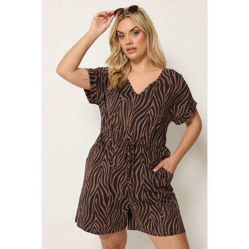 Combishort En Coton Marron Chocolat À Imprimé Zébré Size 48 - Yours - Modalova