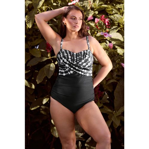Maillot De Bain Noir À Imprimé Croisé À Pois Size 50 - Yours - Modalova