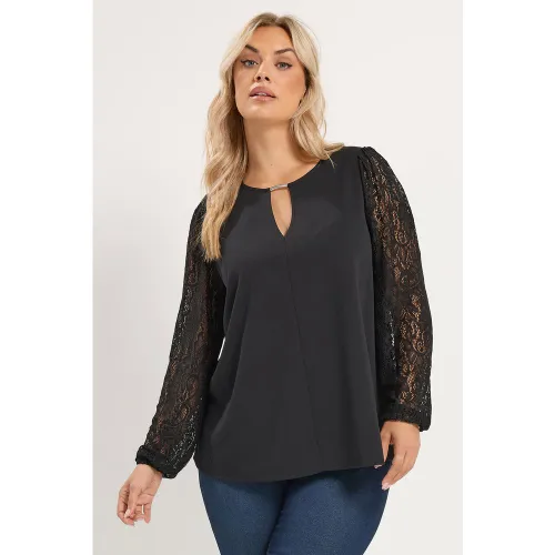 Blouse Noire À Manches En Dentelle Size 48 - Yours - Modalova