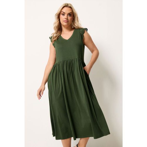 Robe Longue Vert Kaki À Manches En Broderie Anglaise Size 54-56 - Yours - Modalova