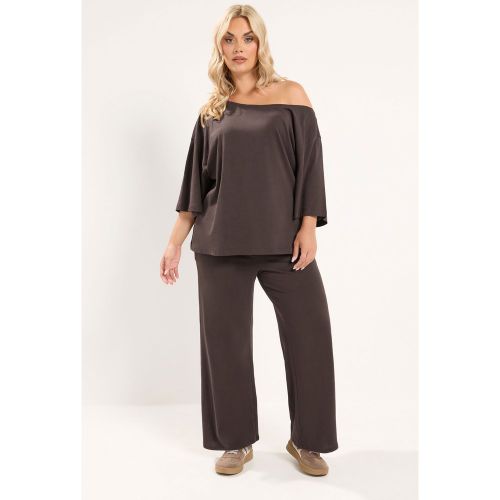 Ensemble Tshirt À Col Bateau Et Pantalon Marron Chocolat Size 42 - Yours - Modalova