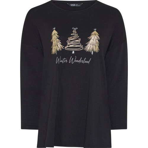 Top Fantaisie Noir À Manches Longues « Winter Wonderland » Size 50-52 - Yours - Modalova