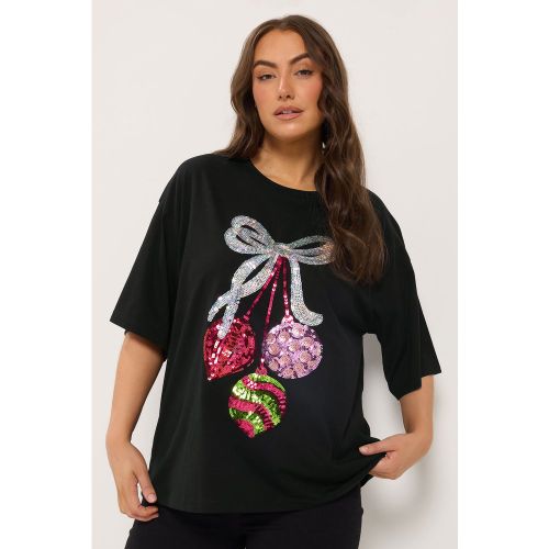 Tshirt Décontracté Noir À Sequins Motif Boules De Noël Size 42 - Yours - Modalova