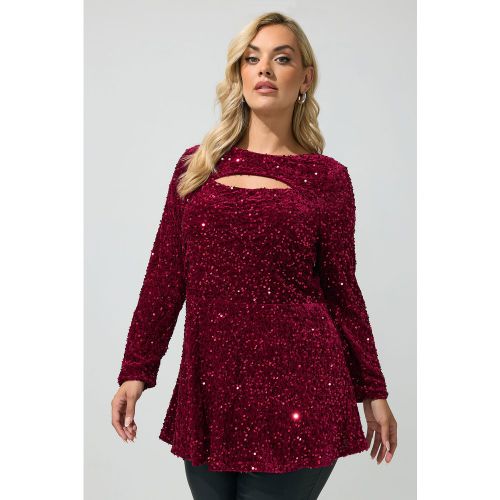 Top À Découpe Goutte D'eau En Velours Bordeaux À Sequins Size 54-56 - Yours London - Modalova