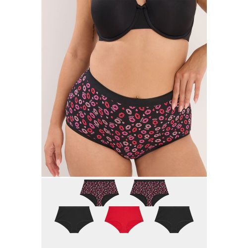 Lot De 5 Culottes Hautes À Imprimé Baisers Rouges Size 54-56 - Yours - Modalova