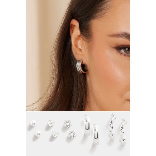 Lot De 6 Paires De Boucles D’Oreilles Argentées, Créoles Et Cloussize One Size - Yours - Modalova