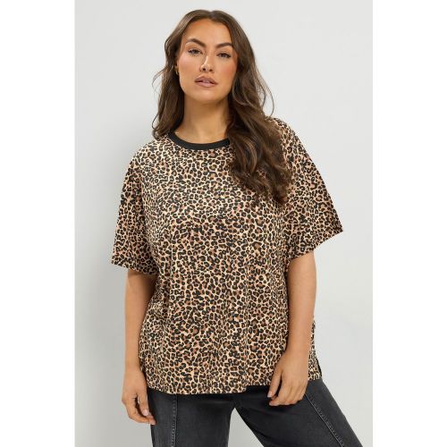 Tshirt Droit Col Rasducou À Imprimé Léopard Size 48 - Yours - Modalova