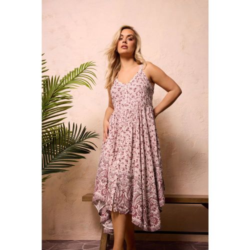 Robe À Ourlet Mouchoir Marron Naturel À Imprimé Cachemire Size 48 - Yours - Modalova
