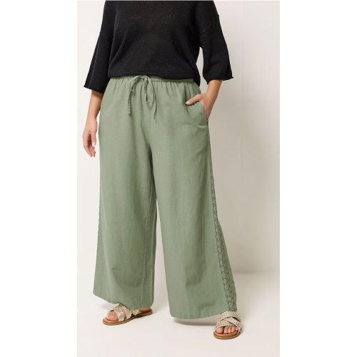 Pantalon Vert Kaki En Lin Orné De Crochet Size Short > 44 - Yours - Modalova