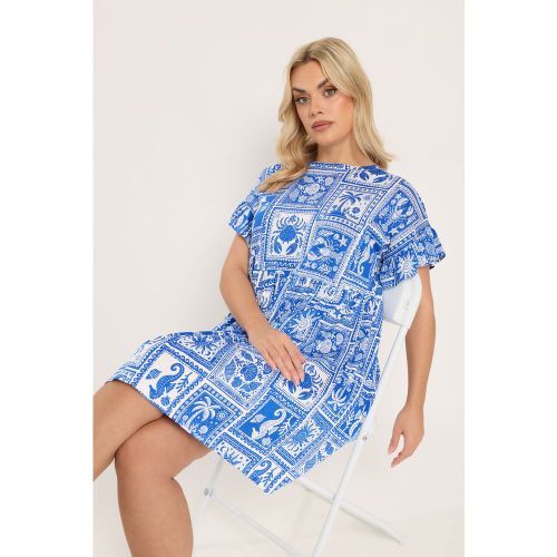 Robe Tunique À Manches Volantées Et Imprimé Coquillages Variés Bleu Size 50-52 - Yours - Modalova