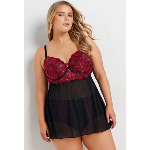 Nuisette Noire & Rouge Dentelle Floral Size 105E - Yours - Modalova