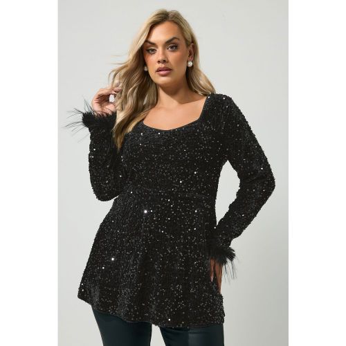 Top En Velours Noir À Sequins Bordé De Fausse Fourrure Size 44 - Yours London - Modalova