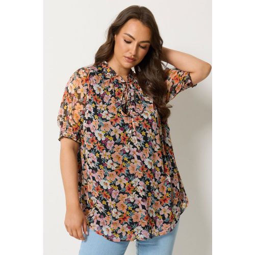 Blouse Rose À Encolure Volantée Et Imprimé Floral Size 44 - Yours - Modalova