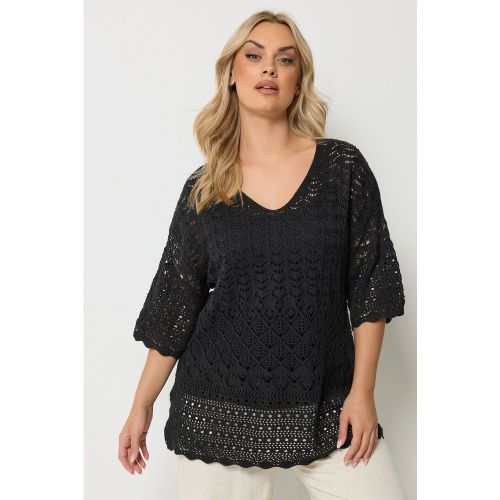Top Noir À Col Rond En Crochet Size 42-44 - Yours - Modalova