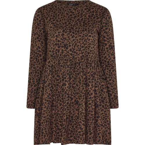 Robe Courte À Basque Et Imprimé Léopard Marron Size 54-56 - Yours - Modalova