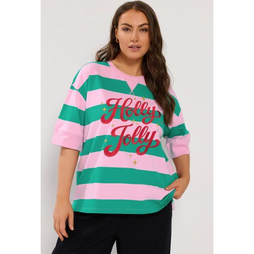 Tshirt Épais Rose Et Vert « Holly Jolly » À Rayures Size 62-64 - Yours - Modalova