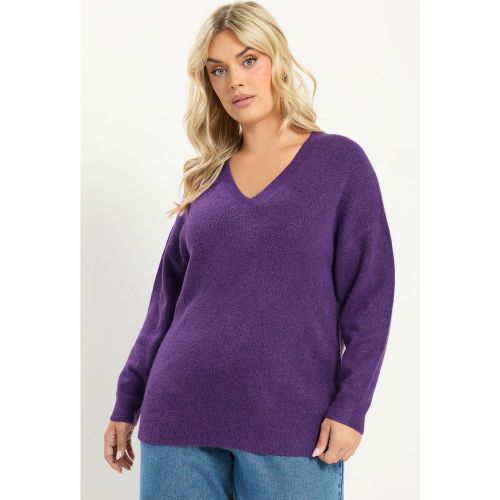 Pull À Col En V Violet En Maille Size 50-52 - Yours - Modalova