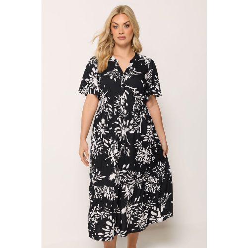 Robe Noire À Patte De Boutonnage Et Motif Abstrait Size 54-56 - Yours - Modalova
