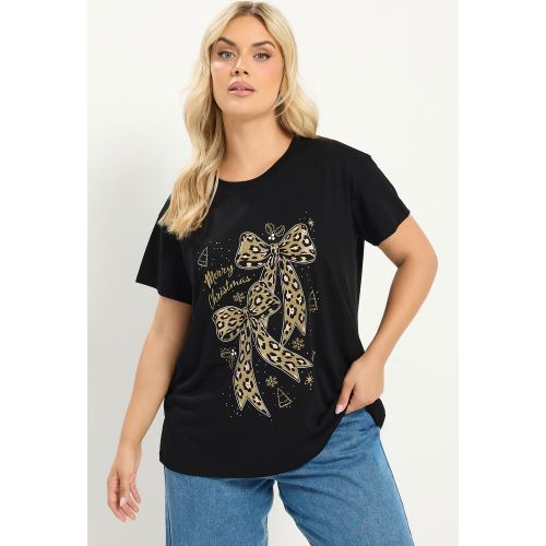 Tshirt Noir « Merry Christmas » À Motif Léopard Avec Nœud Et Paillettes Size 40 - Yours - Modalova