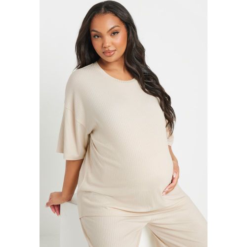 Maternity Top Crème Nervuré Manches Courtes Size 46 - Bump It Up - Modalova