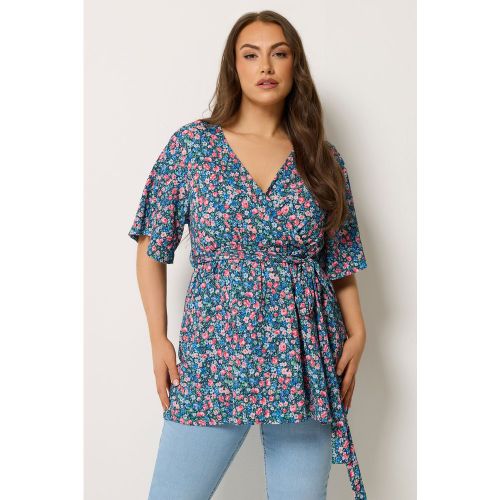 Top Cachecœur Texturé Bleu À Fleurs Size 48 - Yours - Modalova
