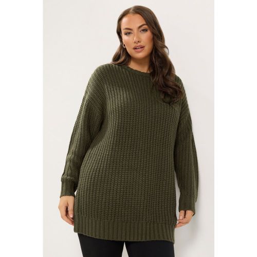 Pull Long En Maille Gaufrée Vert Kaki Size 54-56 - Yours - Modalova