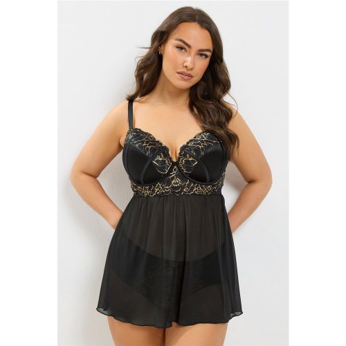 Babydoll En Dentelle Noire Et Dorée Size 100B - Yours - Modalova