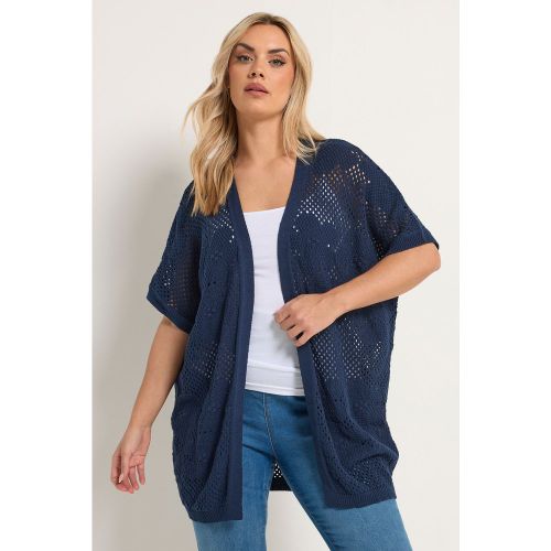 Cardigan Bleu Marine En Maille Pointelle À Motif Floral Size 54-56 - Yours - Modalova