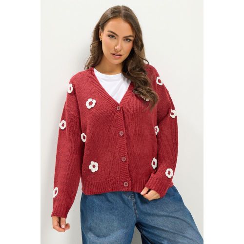 Cardigan Rouge À Fleurs Appliquées Size 66-68 - Yours - Modalova
