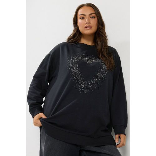 Sweatshirt Noir À Motif Cœur En Strass Size 50-52 - Yours - Modalova