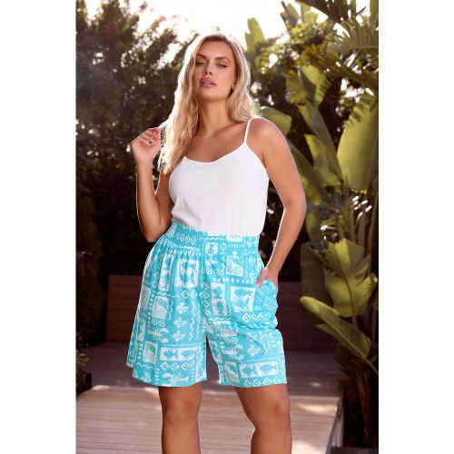 Short Smocké Bleu À Motifs Coquillages Variés Size 46-48 - Yours - Modalova