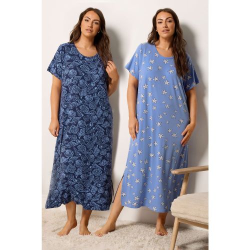 Lot De 2 Chemises De Nuit Milongues Bleues À Imprimé Étoile Et Coquillage Size 46-48 - Yours - Modalova