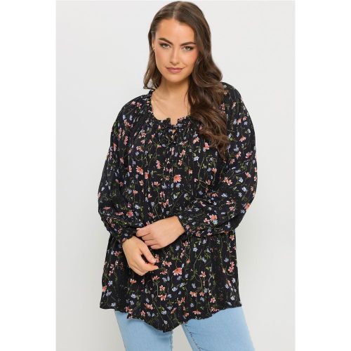 Top Noir À Motif Floral Et Plis Nervurés Size 58-60 - Yours - Modalova