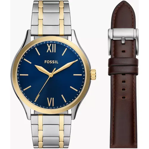 Coffret montre Fenmore à trois aiguilles en acier inoxydable bicolore et bracelet - Fossil Outlet - Modalova
