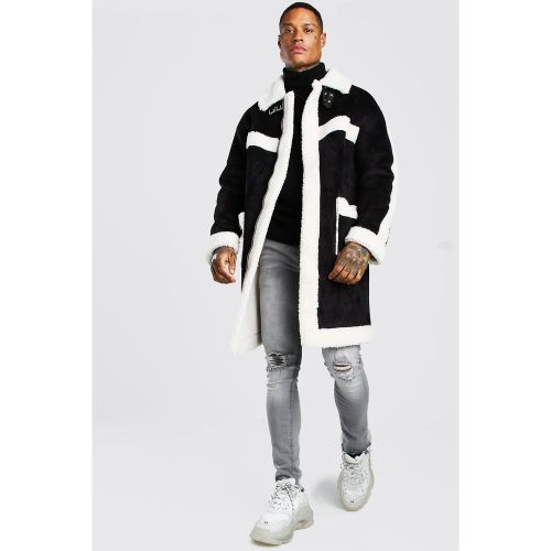 Blouson aviateur long en synthétique et imitation peau de mouton - L - Boohooman - Modalova