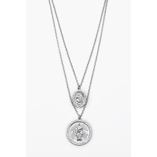 Collier à pièce gaufrée à double Saint - TAILLE UNIQUE - Boohooman - Modalova