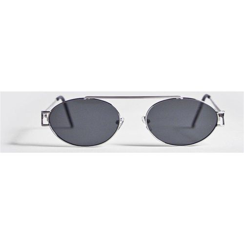 Lunettes de soleil à monture métallique ronde noire - TAILLE UNIQUE - Boohooman - Modalova