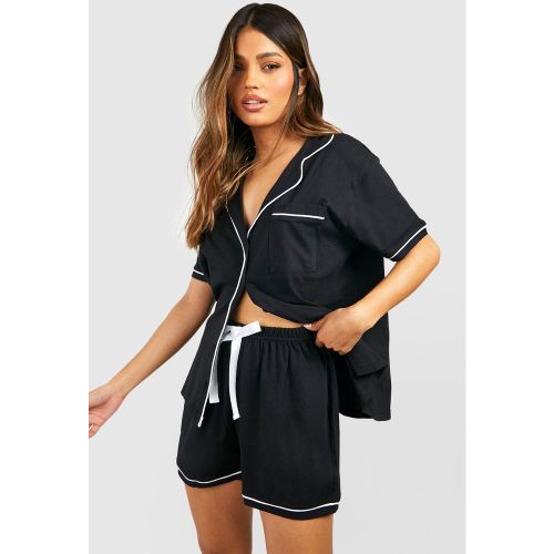 Pyjama En Jersey Chemise Et Short À Liseré Contrastant - 34 - boohoo - Modalova