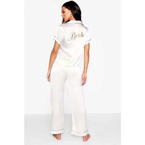 Pyjama Satiné À Broderie Bride Avec Chemise Et Pantalon - 42 - boohoo - Modalova