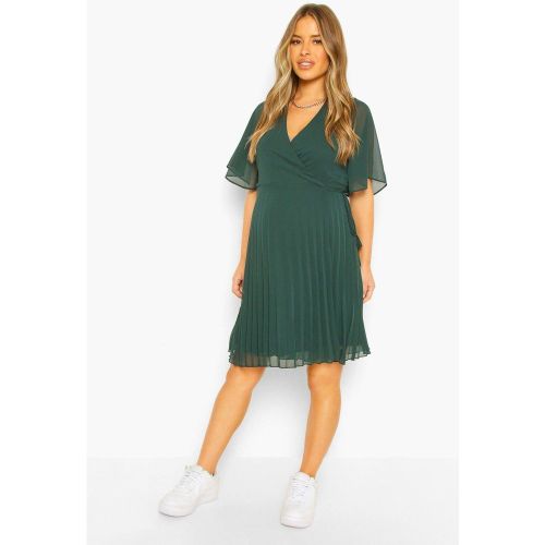 Maternité - Robe Patineuse Plissée Cache-Cœur - Vert Émeraude - 36, Vert Émeraude - boohoo - Modalova