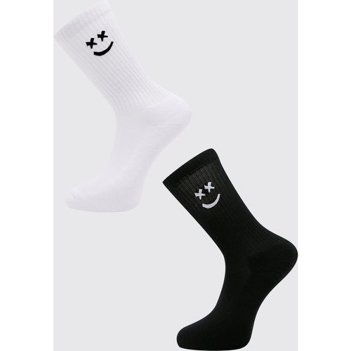 Lot de 2 paires de chaussettes à motif smiley - ONE SIZE - Boohooman - Modalova