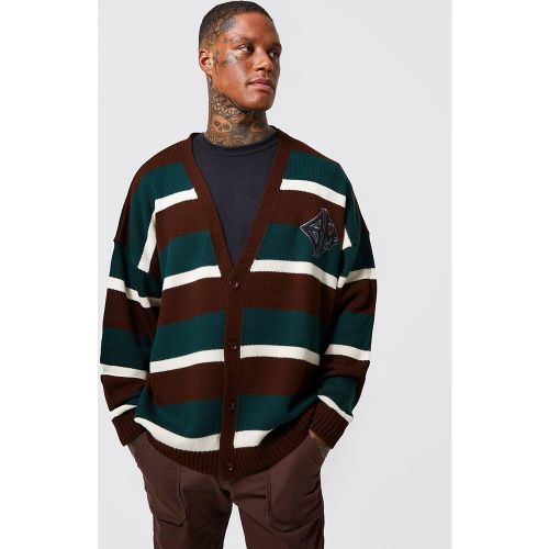 Cardigan oversize à rayures et écusson - S - Boohooman - Modalova