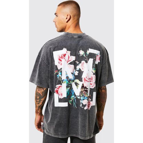 T-shirt oversize délavé à imprimé fleuri - S - Boohooman - Modalova