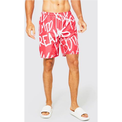 Tall - Short de bain mi-long à imprimé graffiti - S - Boohooman - Modalova
