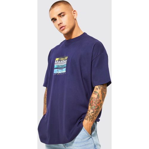 T-shirt oversize à col montant et imprimé Malibu - Boohooman - Modalova