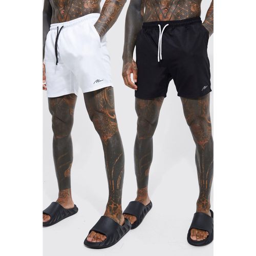 Lot de 2 shorts de bain mi-longs à logo - S - Boohooman - Modalova