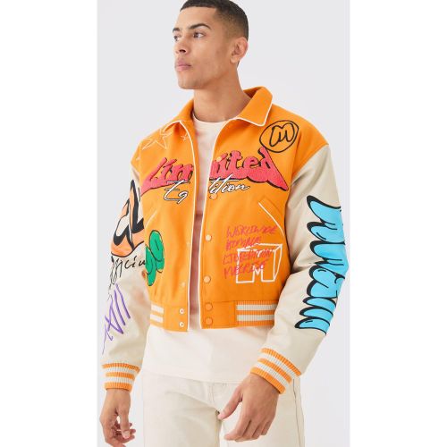 Veste ample universitaire à imprimé graffiti - S - Boohooman - Modalova