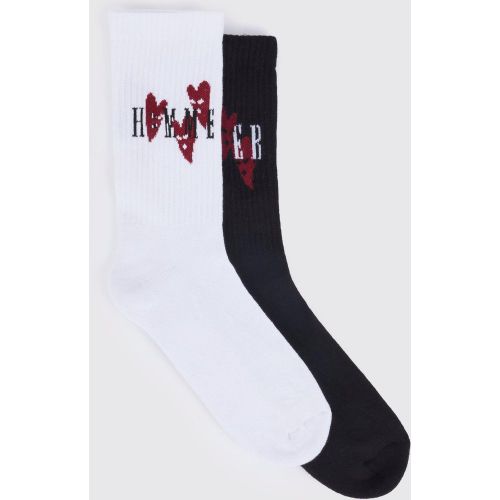 Lot de 2 paires de chaussettes à imprimé cœur - ONE SIZE - Boohooman - Modalova