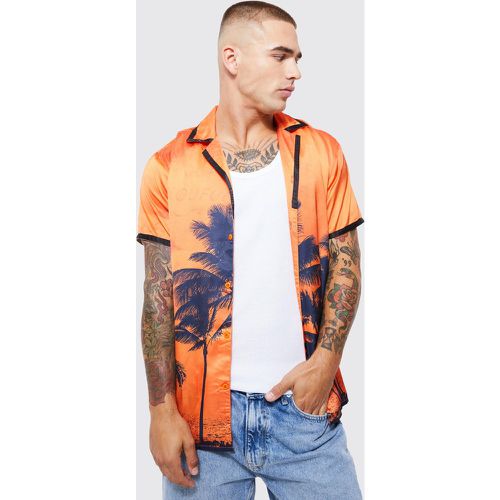 Chemise satinée à imprimé palmier et manches courtes - M - Boohooman - Modalova